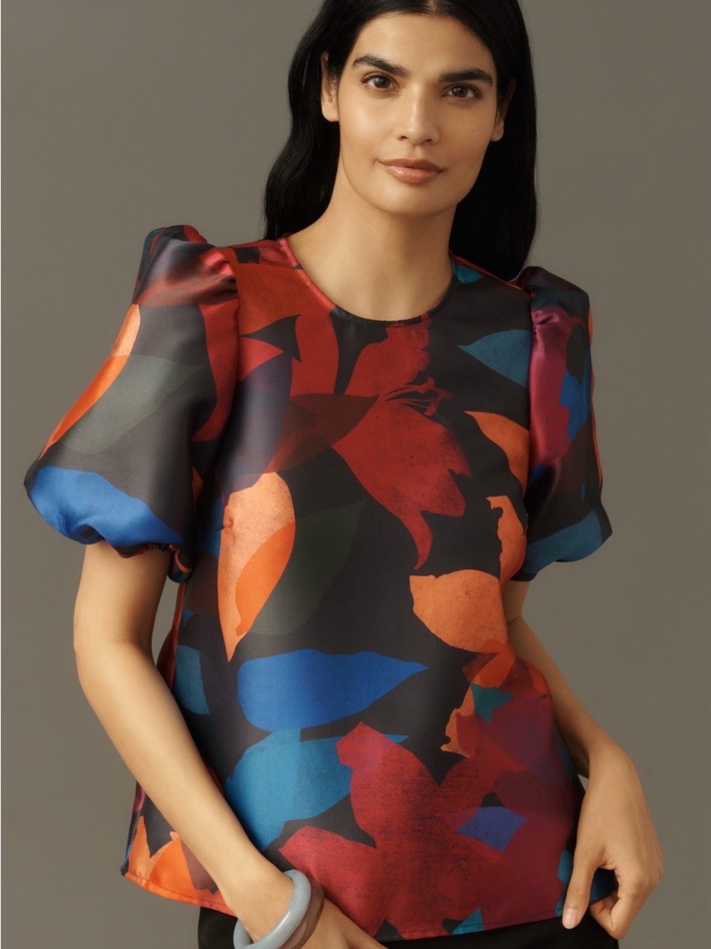 Hitch Puff-Sleeve Printed Blouse - Size XS